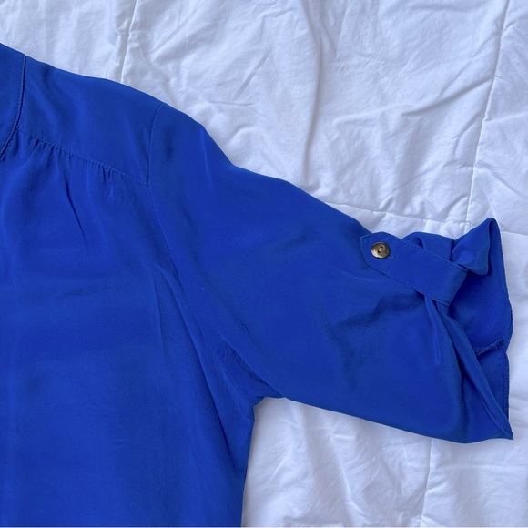 Amanda Uprichard | Blue 100% Silk Mandarin Collar Blouse Size Small - Picture 4 of 11